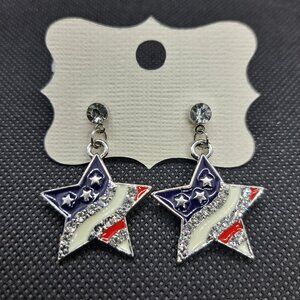 Patriotic Star Dangle Earrings- Silver Tone